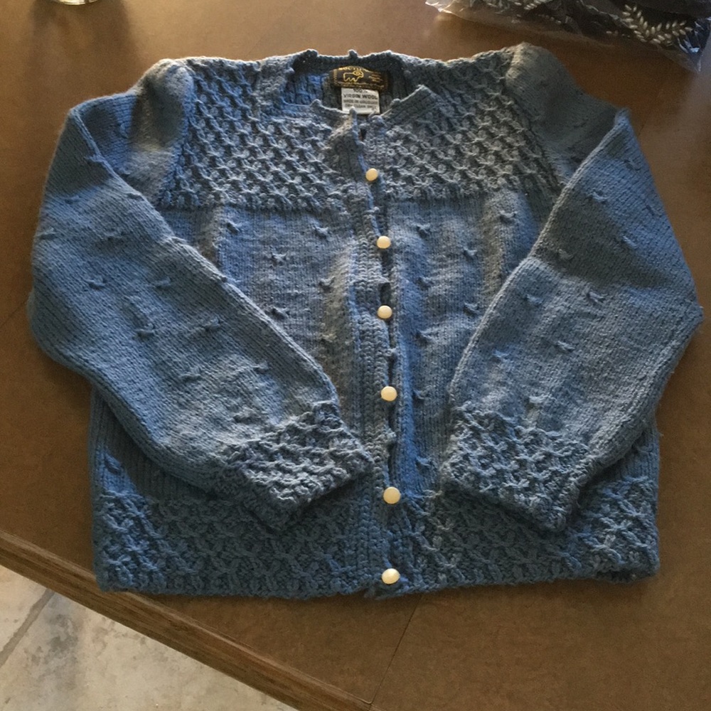 100% Virgin wool cardigan, blue